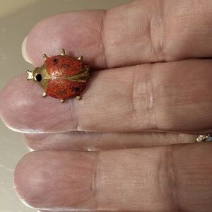 Ladybug Pin Vintage Brooch Red and Gold